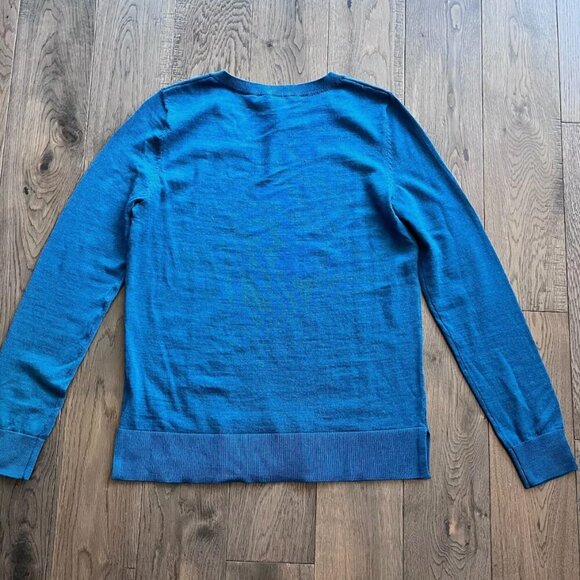 Katherine Barclay New Extra Fine Merino Wool V Neck Sweater Size S Teal Blue NWT - Picture 4 of 8